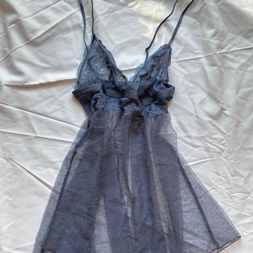 Victoria’s Secret NWT - Elegant Lace Babydoll Lingerie in Dusty Blue - Small